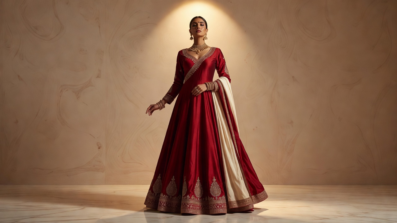Evening gala couture crimson and gold editorial